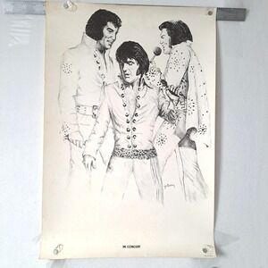 VTG 1977 Elvis Presley In Concert Original Art Drawing 17x25" Signed JK Bailey